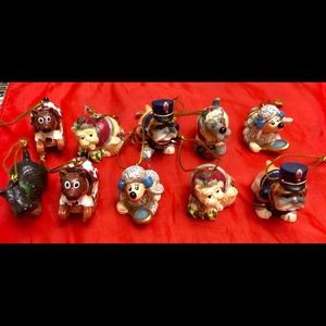 VTG CERAMIC 10 KINDS OF CUTE PUPPIES XMAS ORNAMENTS